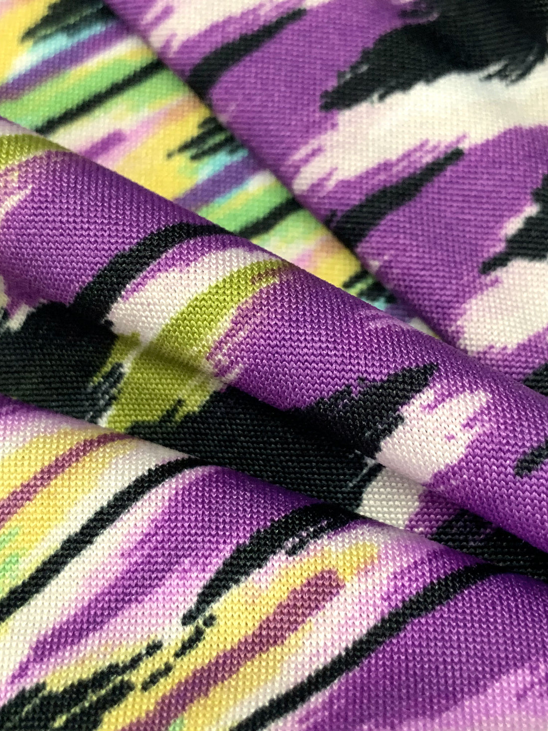 Dark Lavender/Brass/Black/Multi Polyester/Lycra Large Diagonal Ikat Zig-Zag Print DTY Knit 64W