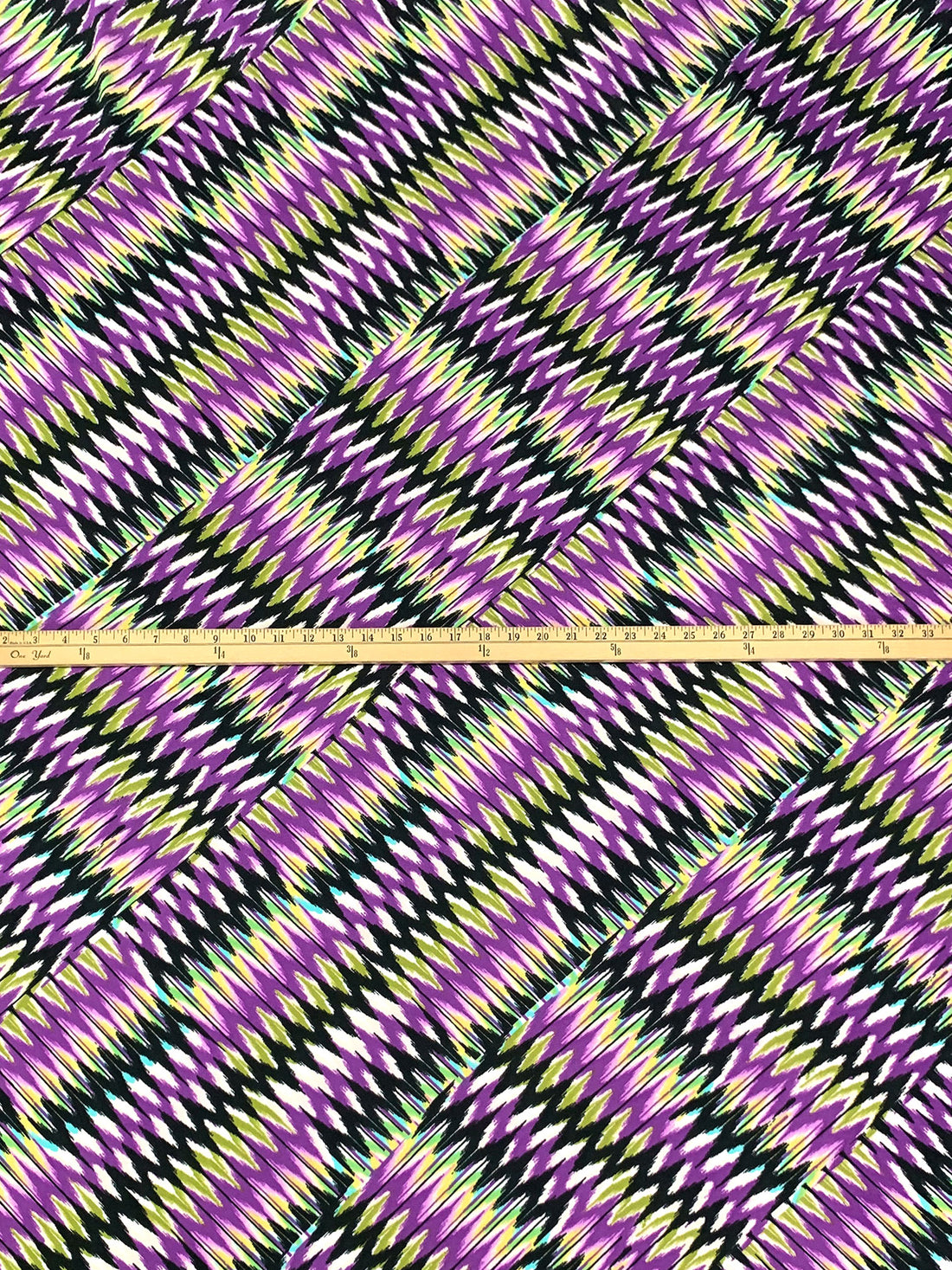 Dark Lavender/Brass/Black/Multi Polyester/Lycra Large Diagonal Ikat Zig-Zag Print DTY Knit 64W