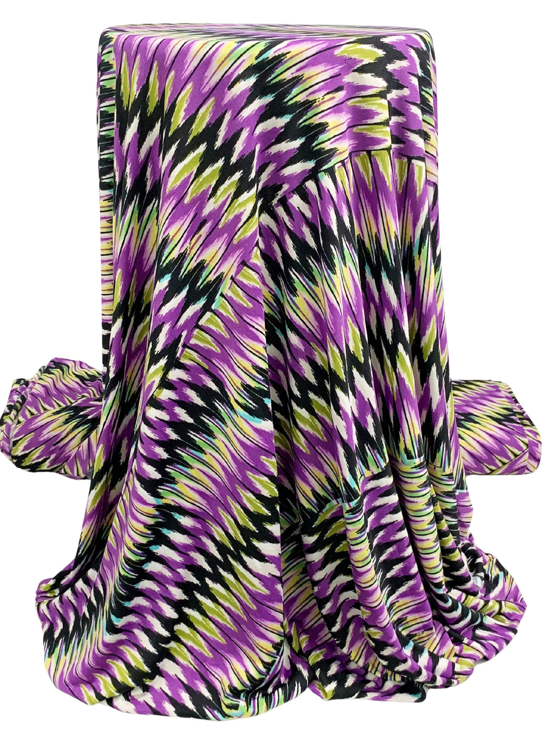 Dark Lavender/Brass/Black/Multi Polyester/Lycra Large Diagonal Ikat Zig-Zag Print DTY Knit 64W