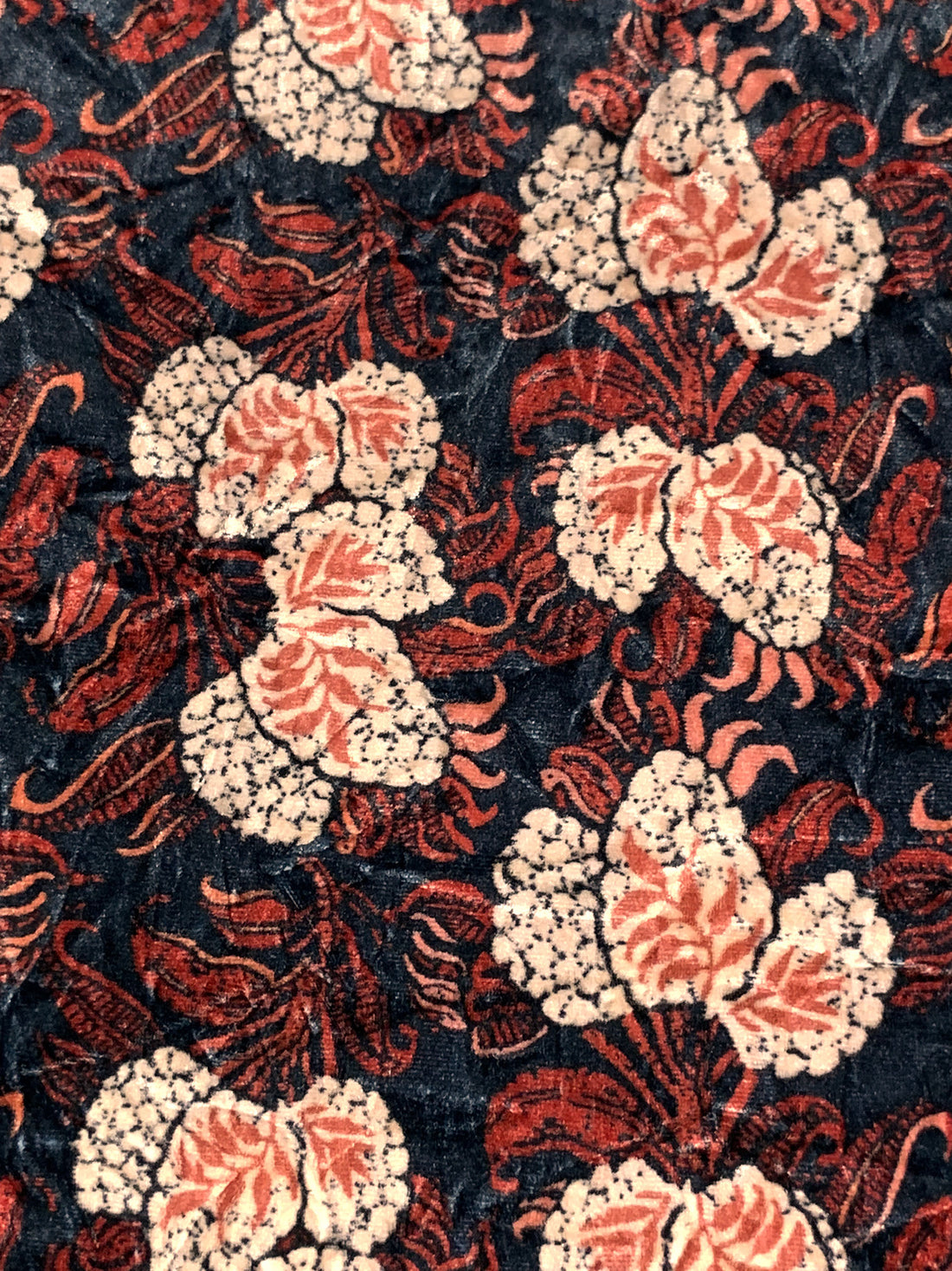 Apricot/Vivid Auburn/Midnight Blue Polyester/Lycra Floral Print Stretch Velvet Knit - Imported From Italy - 54W