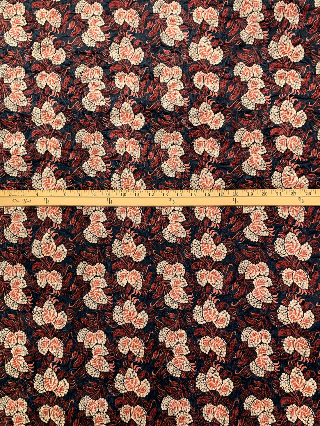 Apricot/Vivid Auburn/Midnight Blue Polyester/Lycra Floral Print Stretch Velvet Knit - Imported From Italy - 54W