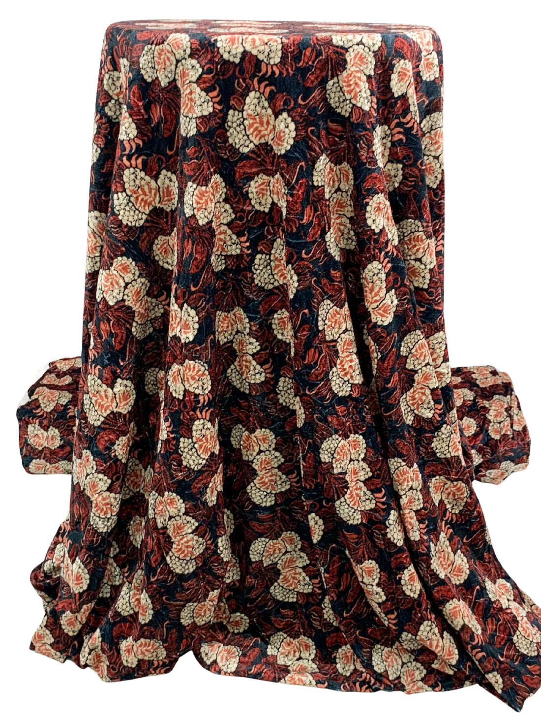 Apricot/Vivid Auburn/Midnight Blue Polyester/Lycra Floral Print Stretch Velvet Knit - Imported From Italy - 54W