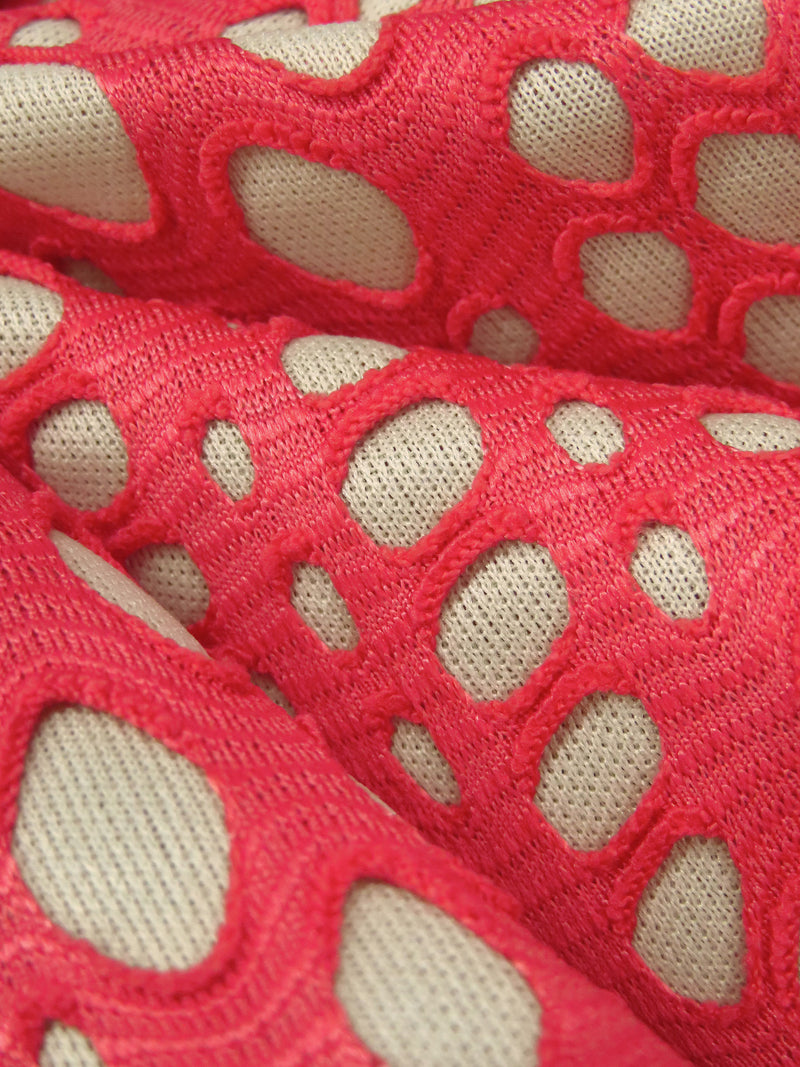 Vibrant Strawberry/Beige Polyester/Lycra Eyelet Lace With Knit Backing - NY Designer - 56W