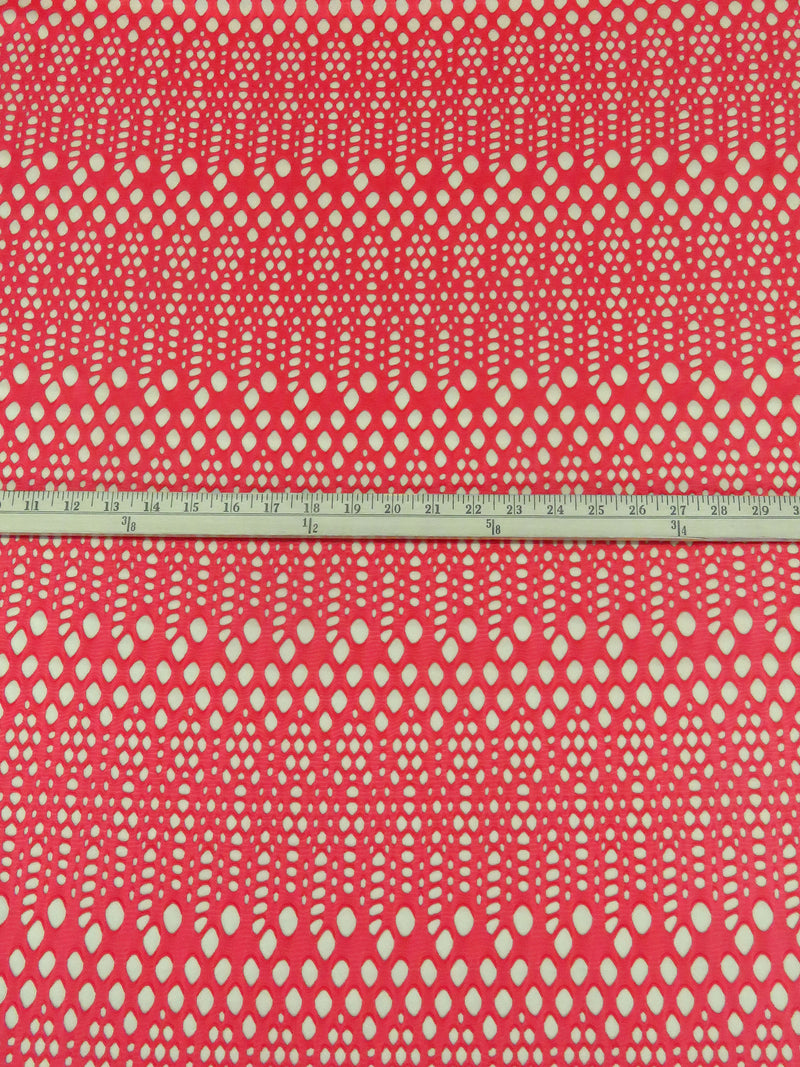 Vibrant Strawberry/Beige Polyester/Lycra Eyelet Lace With Knit Backing - NY Designer - 56W