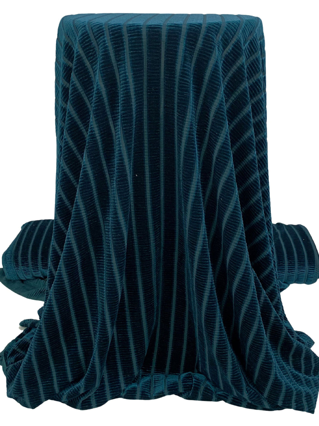 Dark Lapis Blue Polyester/Lycra Vertical Burnout Stripe Stretch Velvet Knit 54W