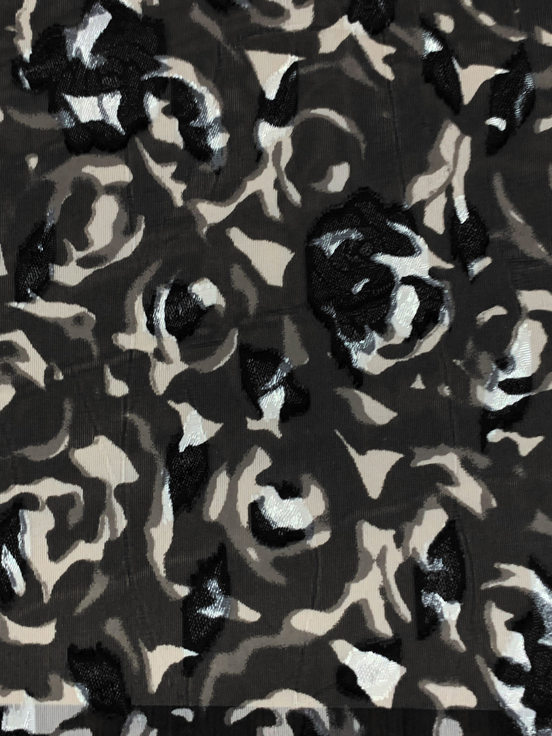 Black/Gray/White 100% Polyester Floral Print Jacquard Chiffon 57W