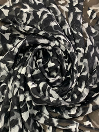 Black/Gray/White 100% Polyester Floral Print Jacquard Chiffon 57W