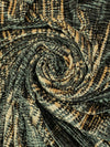 Black/Deep Champagne Polyester/Lycra Abstract Print Crinkle Weave Stretch Velvet Knit 56W