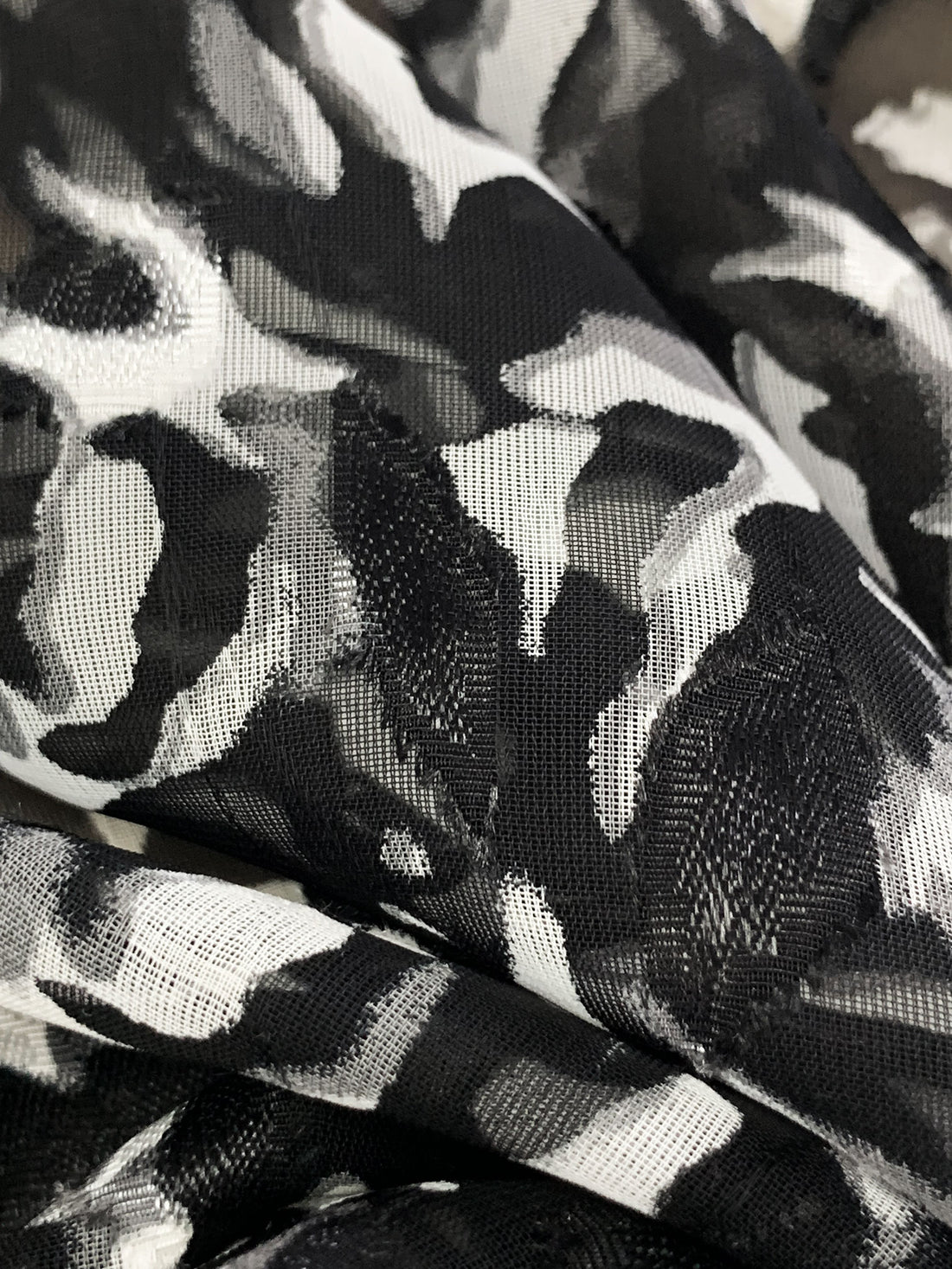Black/Gray/White 100% Polyester Floral Print Jacquard Chiffon 57W