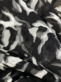 Black/Gray/White 100% Polyester Floral Print Jacquard Chiffon 57W