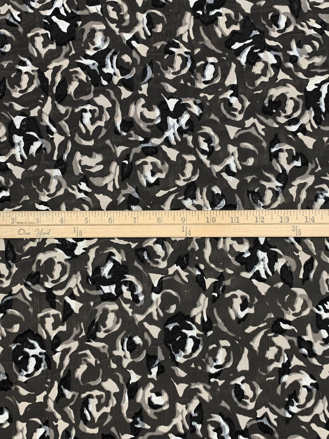 Black/Gray/White 100% Polyester Floral Print Jacquard Chiffon 57W