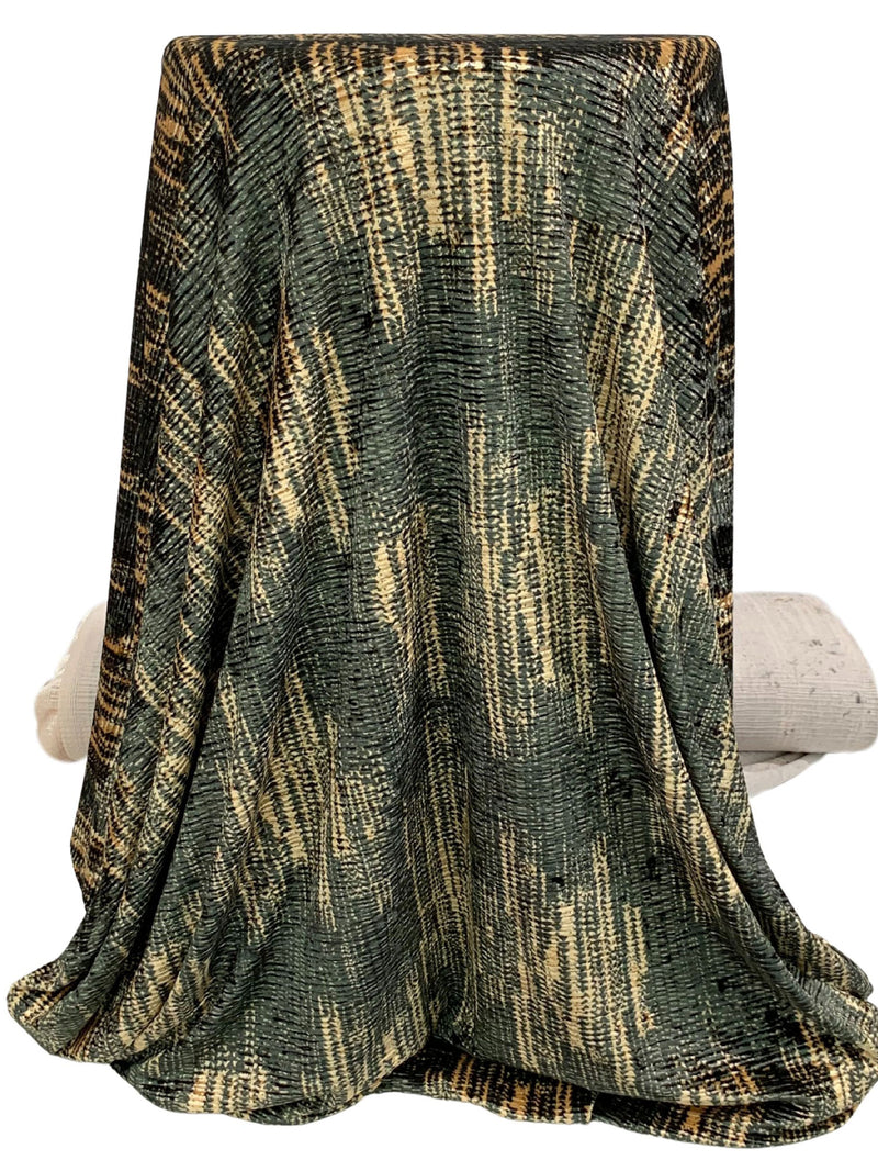 Black/Deep Champagne Polyester/Lycra Abstract Print Crinkle Weave Stretch Velvet Knit 56W