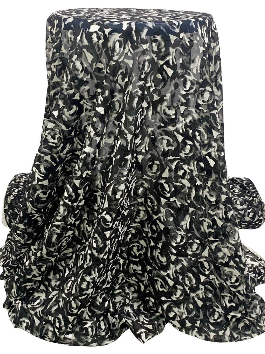 Black/Gray/White 100% Polyester Floral Print Jacquard Chiffon 57W