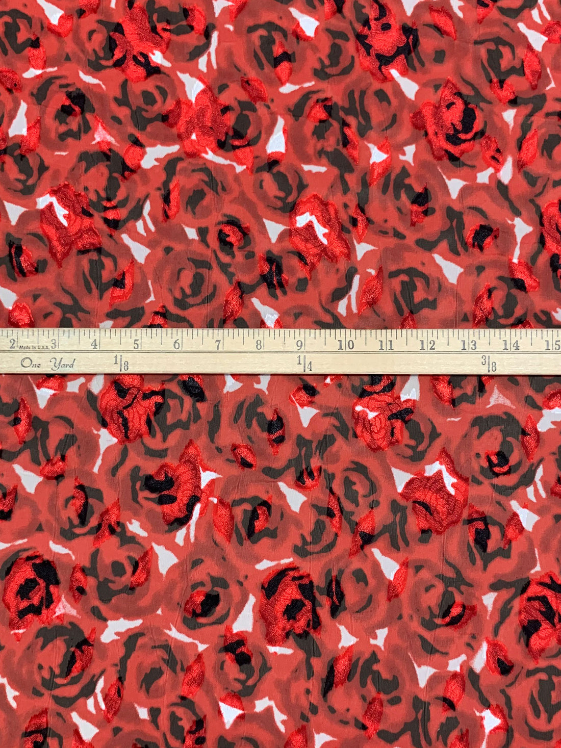 Blazing Red/Black/White 100% Polyester Floral Print Jacquard Chiffon 57W