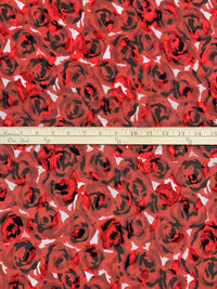 Blazing Red/Black/White 100% Polyester Floral Print Jacquard Chiffon 57W