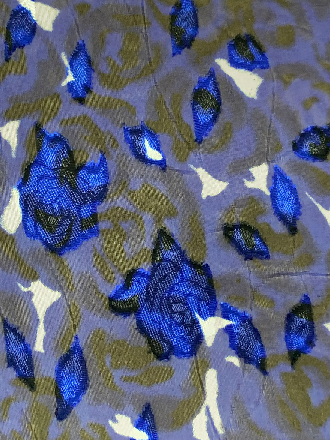 Dark Imperial Blue/Black/White 100% Polyester Floral Print Jacquard Chiffon 57W