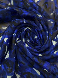 Dark Imperial Blue/Black/White 100% Polyester Floral Print Jacquard Chiffon 57W