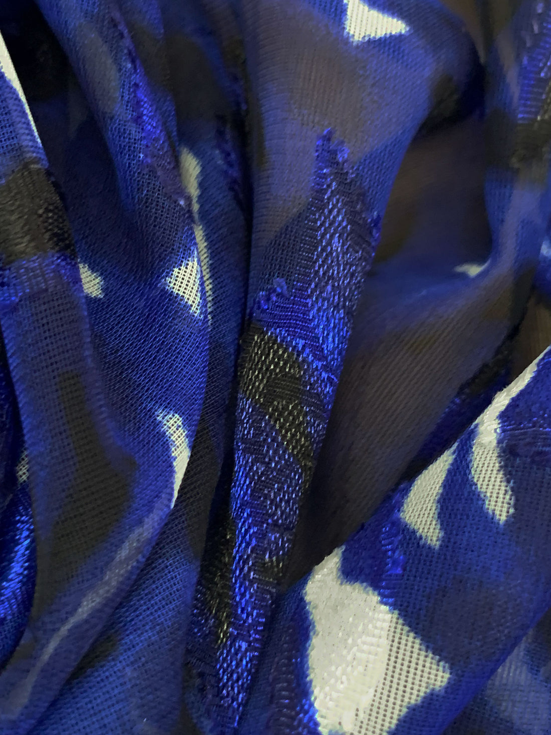 Dark Imperial Blue/Black/White 100% Polyester Floral Print Jacquard Chiffon 57W