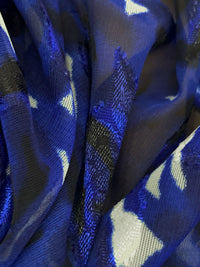 Dark Imperial Blue/Black/White 100% Polyester Floral Print Jacquard Chiffon 57W