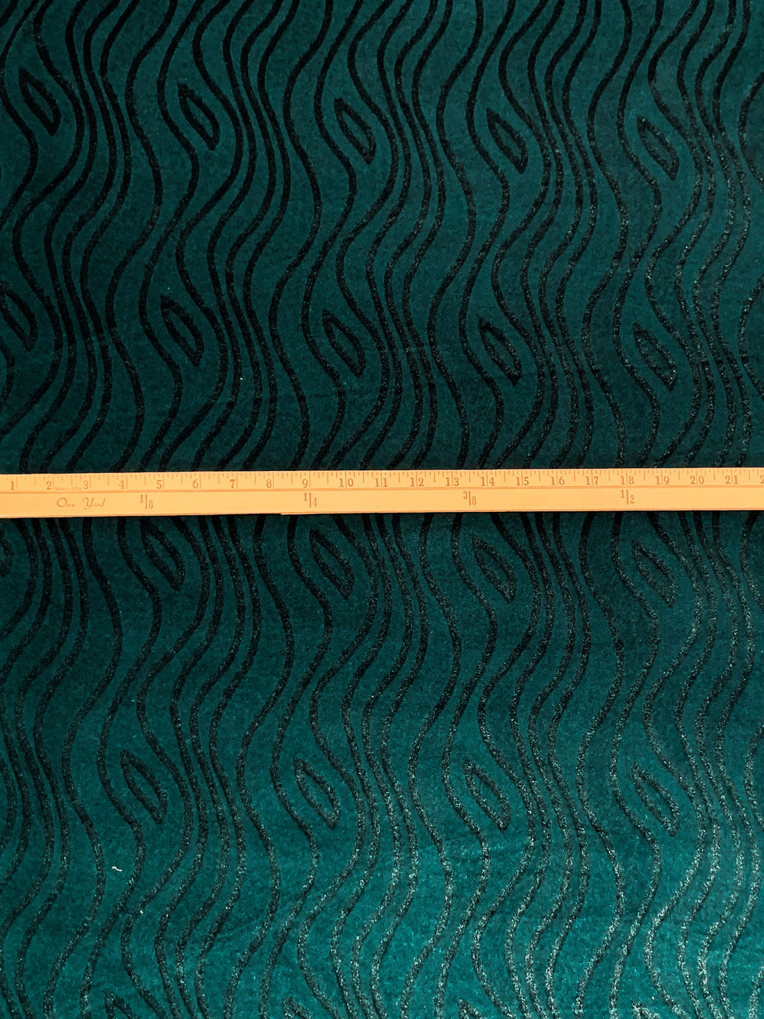 Dark Pine/Silver Polyester/Lycra Wavy Shimmer Print Stretch Velvet Knit 58W