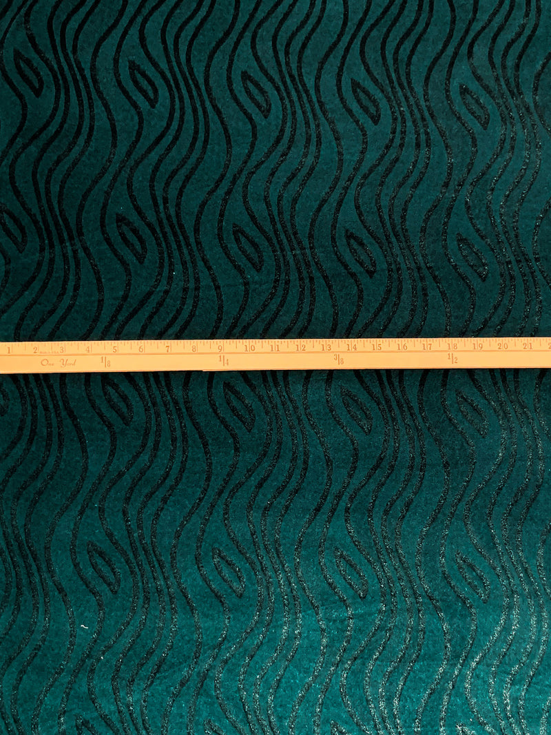 Dark Pine/Silver Polyester/Lycra Wavy Shimmer Print Stretch Velvet Knit 58W