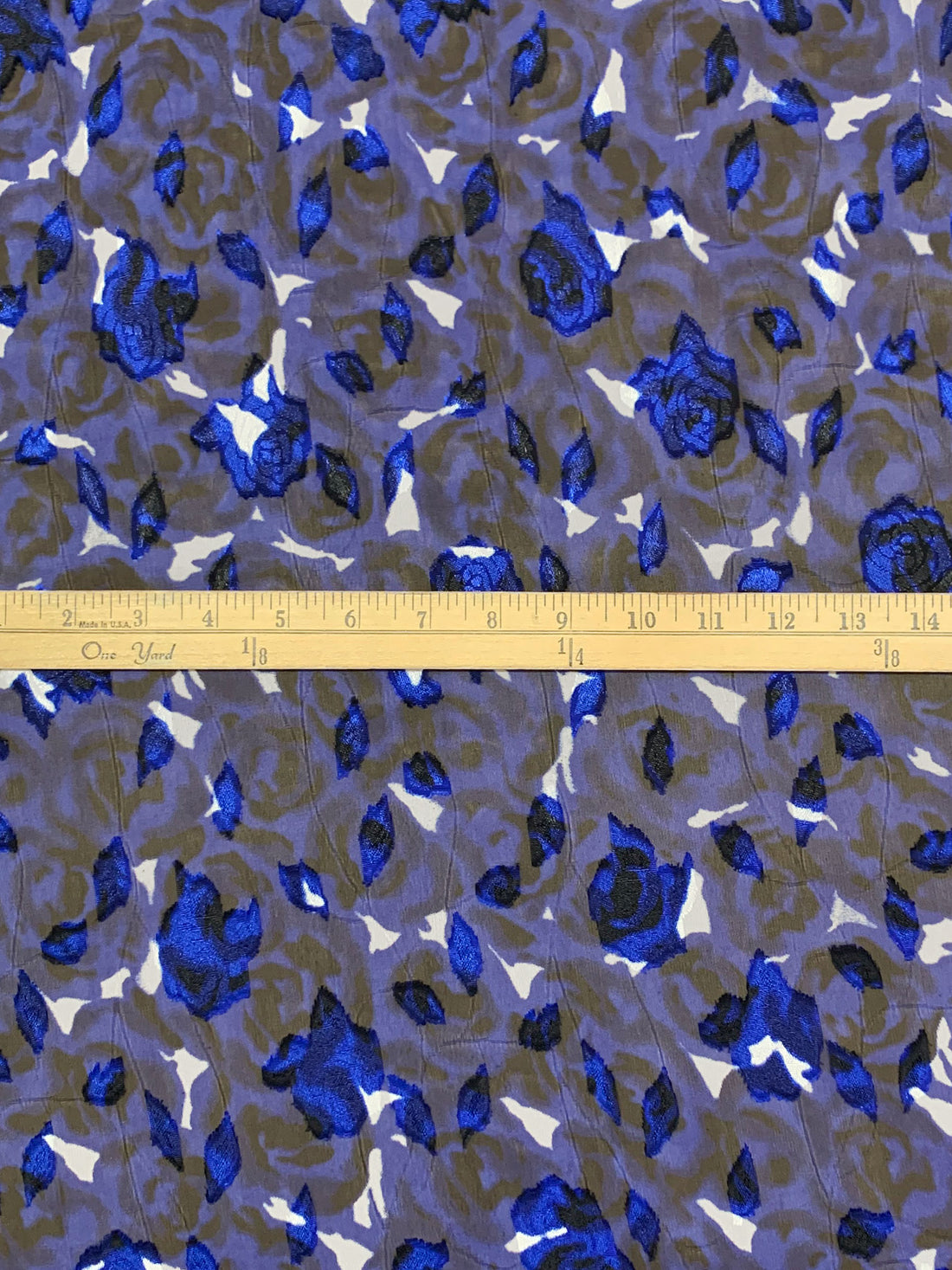 Dark Imperial Blue/Black/White 100% Polyester Floral Print Jacquard Chiffon 57W