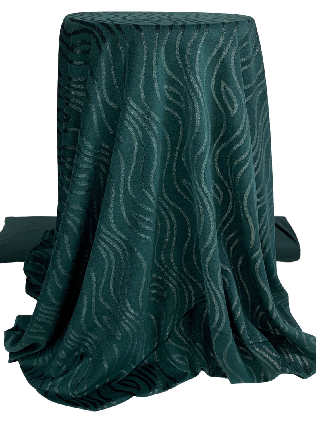 Dark Pine/Silver Polyester/Lycra Wavy Shimmer Print Stretch Velvet Knit 58W