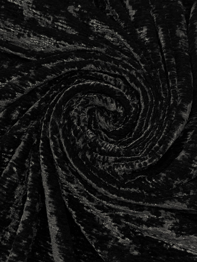 Black Polyester/Lycra Crinkle Weave Stretch Velvet Knit 58W