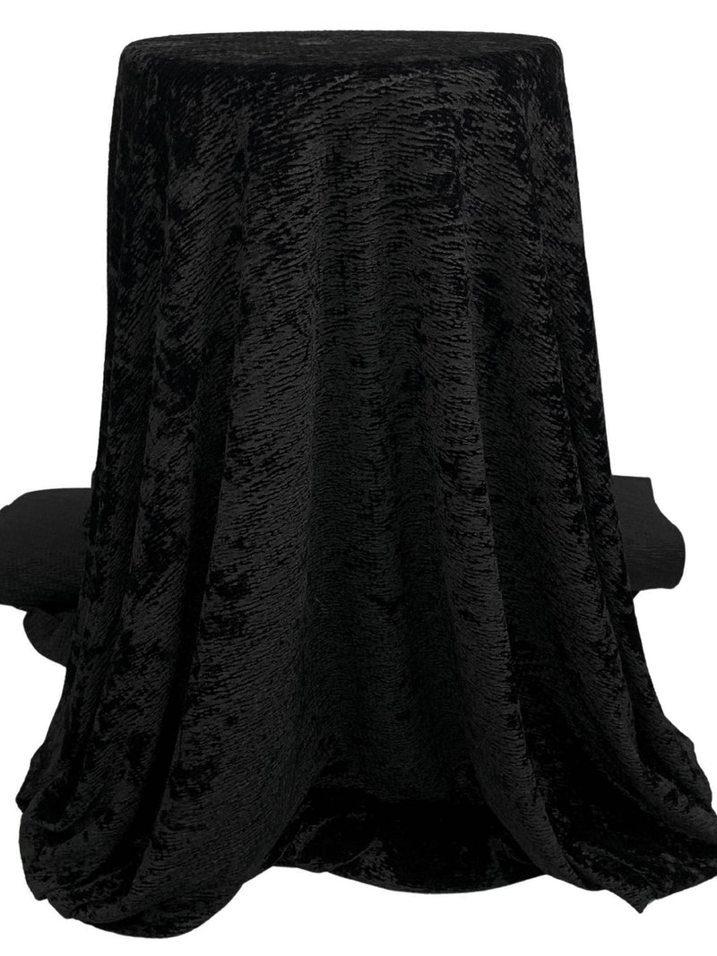 Black Polyester/Lycra Crinkle Weave Stretch Velvet Knit 58W