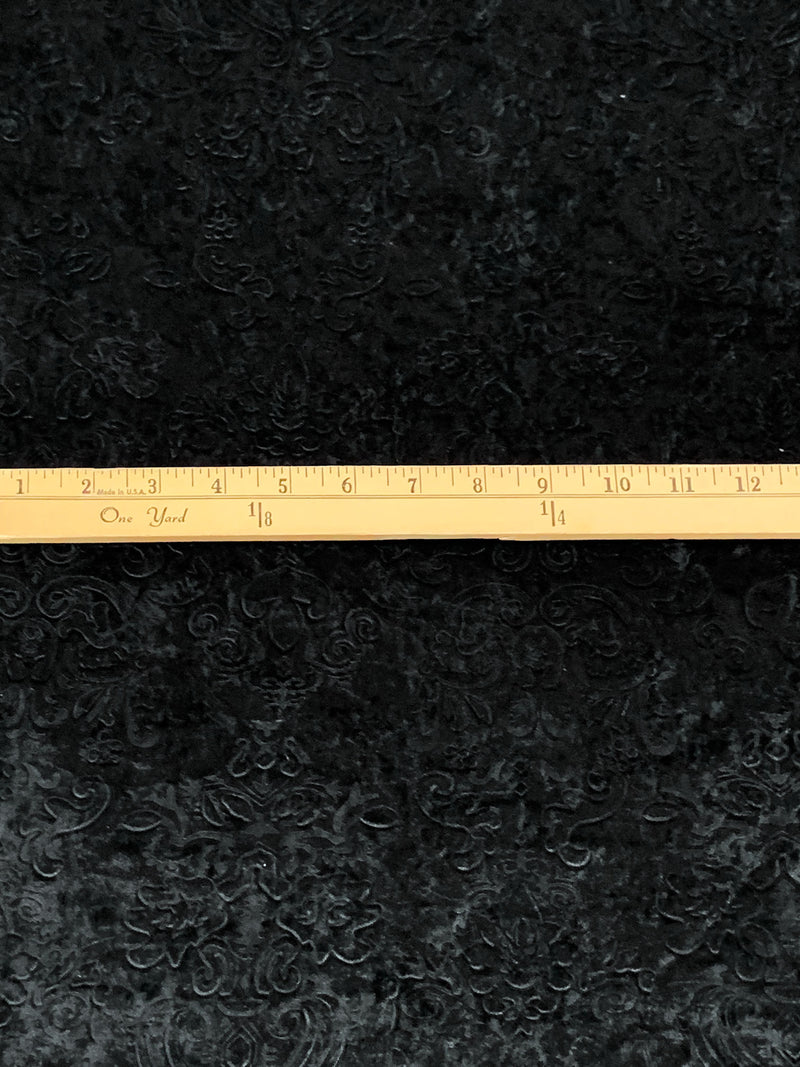 Black Polyester/Lycra Damask Embossed Stretch Velvet Knit 54W