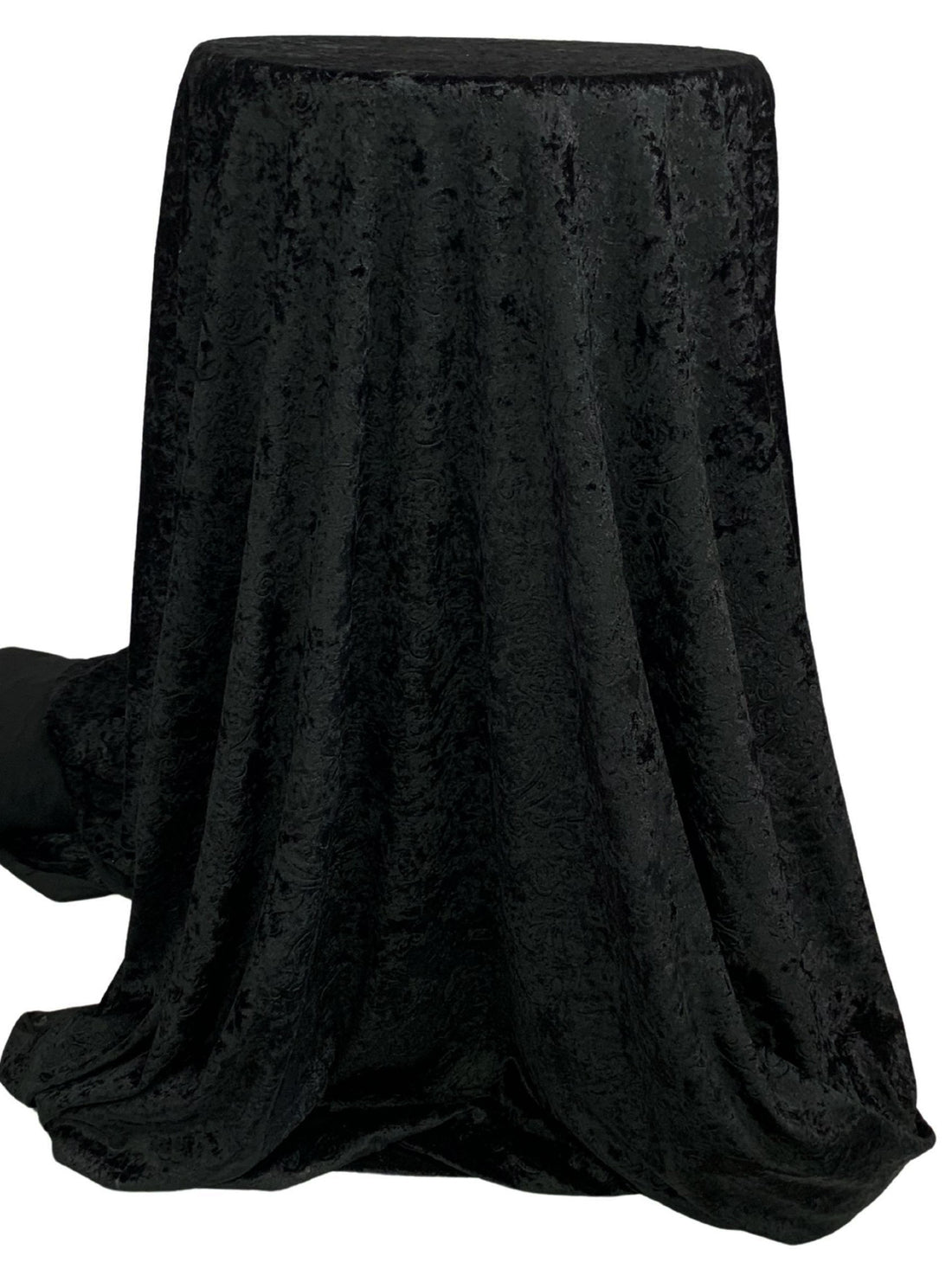 Black Polyester/Lycra Damask Embossed Stretch Velvet Knit 54W