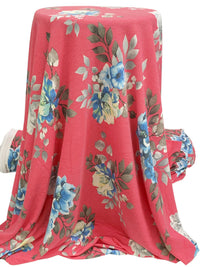 Fiery Rose Pink/Steel Blue/Multi Polyester/Rayon/Lycra Floral Print French Terry Knit 59W