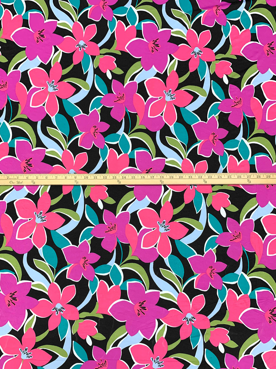 Royal Fuchsia/Black/Brink Pink/Multi Polyester/Lycra Floral Print DTY Knit 60W