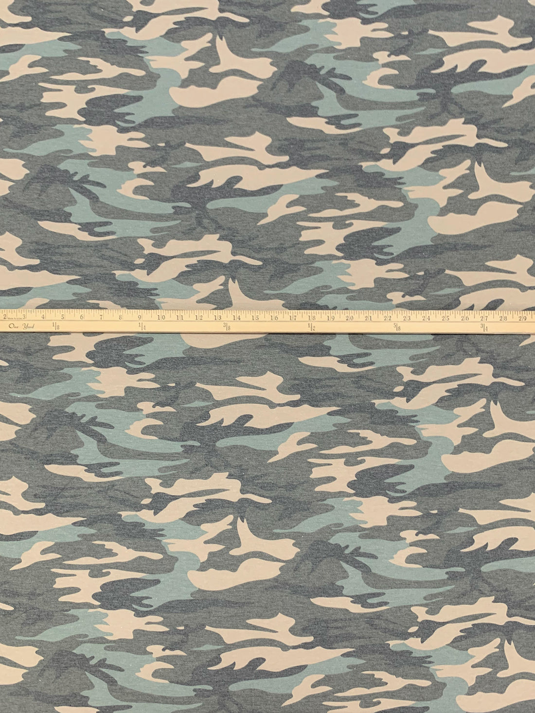 Burnished Pewter/Muted Tan/Multi Polyester/Rayon/Lycra Camouflage Print French Terry Knit 58W