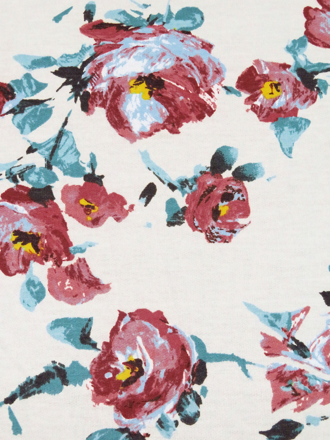 Dark Dusty Rose/Dusty Teal/Off-White/Multi Polyester/Rayon/Lycra Painterly Floral Print French Terry Knit 61W