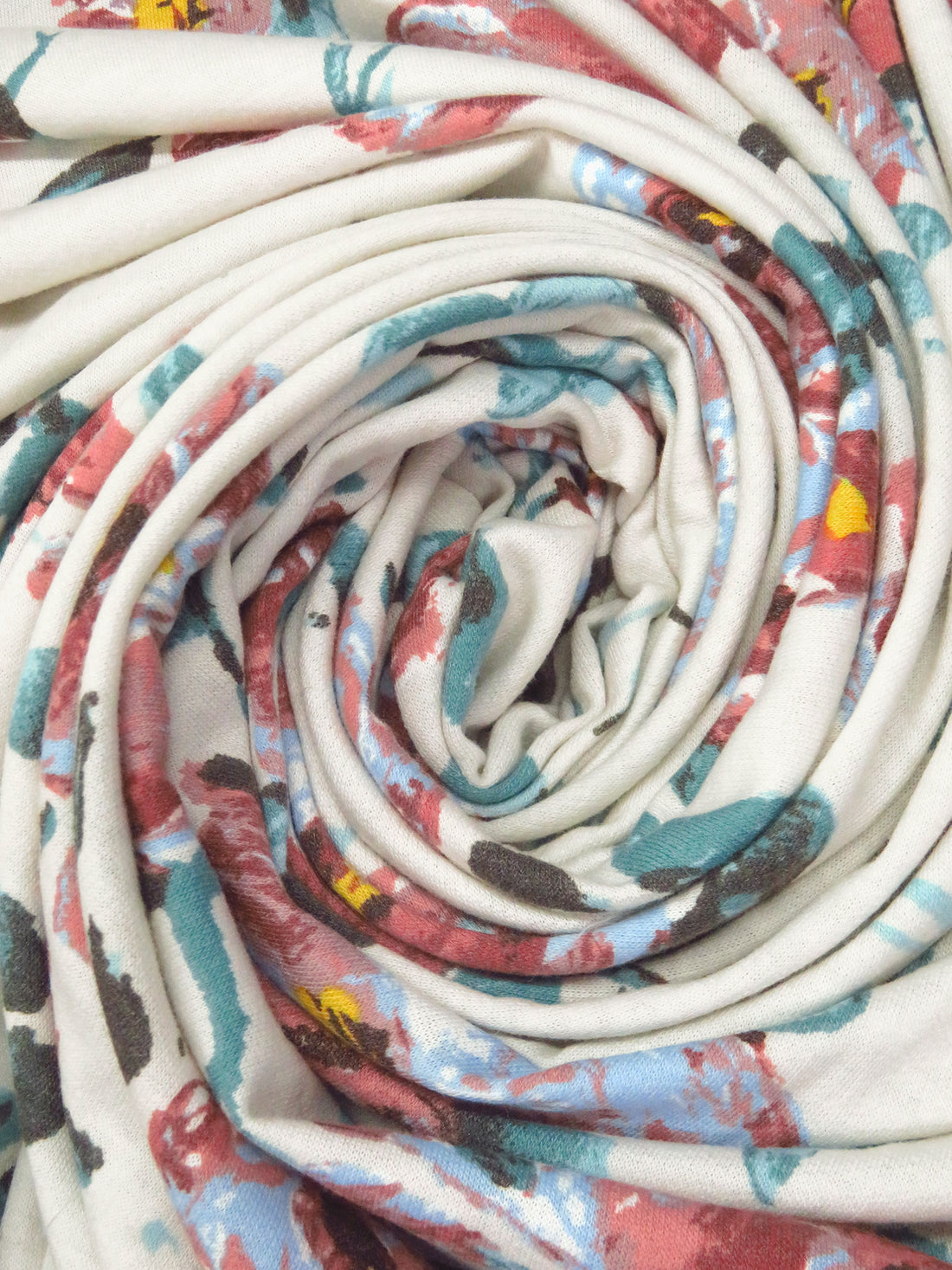Dark Dusty Rose/Dusty Teal/Off-White/Multi Polyester/Rayon/Lycra Painterly Floral Print French Terry Knit 61W