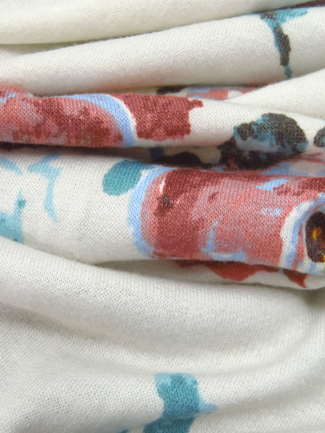 Dark Dusty Rose/Dusty Teal/Off-White/Multi Polyester/Rayon/Lycra Painterly Floral Print French Terry Knit 61W