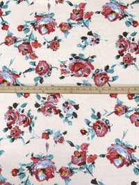 Dark Dusty Rose/Dusty Teal/Off-White/Multi Polyester/Rayon/Lycra Painterly Floral Print French Terry Knit 61W