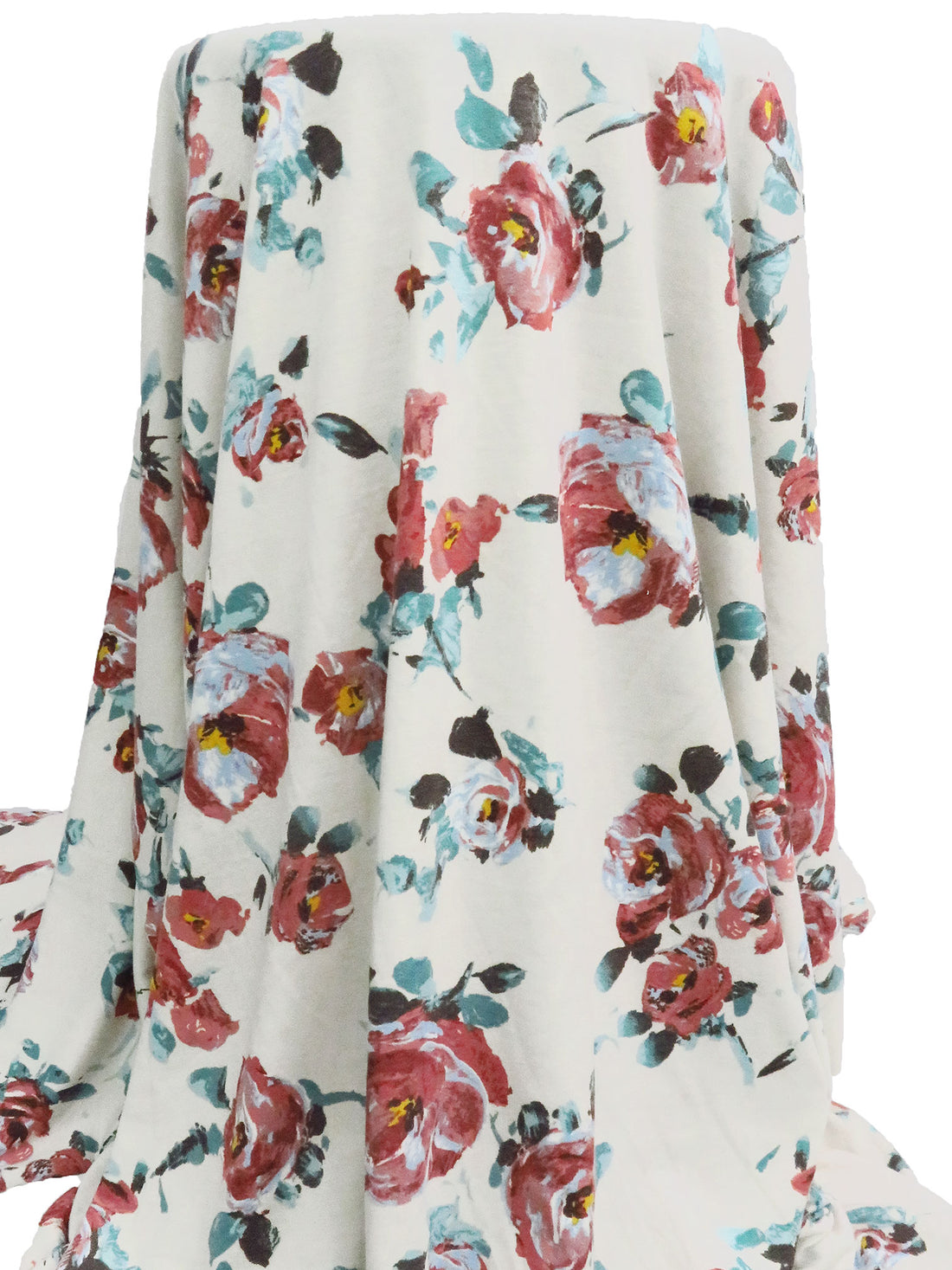 Dark Dusty Rose/Dusty Teal/Off-White/Multi Polyester/Rayon/Lycra Painterly Floral Print French Terry Knit 61W