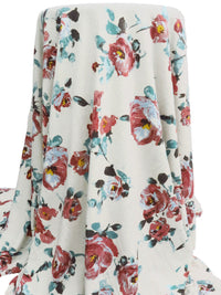 Dark Dusty Rose/Dusty Teal/Off-White/Multi Polyester/Rayon/Lycra Painterly Floral Print French Terry Knit 61W