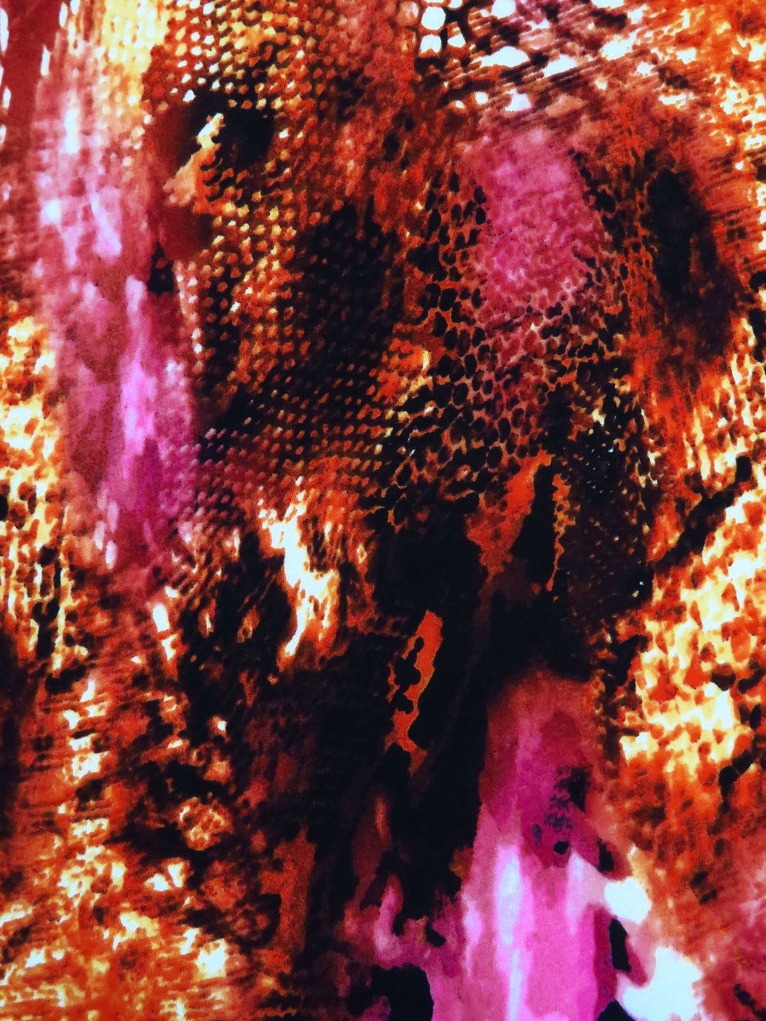 Pumpkin/Scarlet/Black/Multi Polyester/Lycra Abstract Animal Print ITY Knit 56W