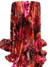 Pumpkin/Scarlet/Black/Multi Polyester/Lycra Abstract Animal Print ITY Knit 56W