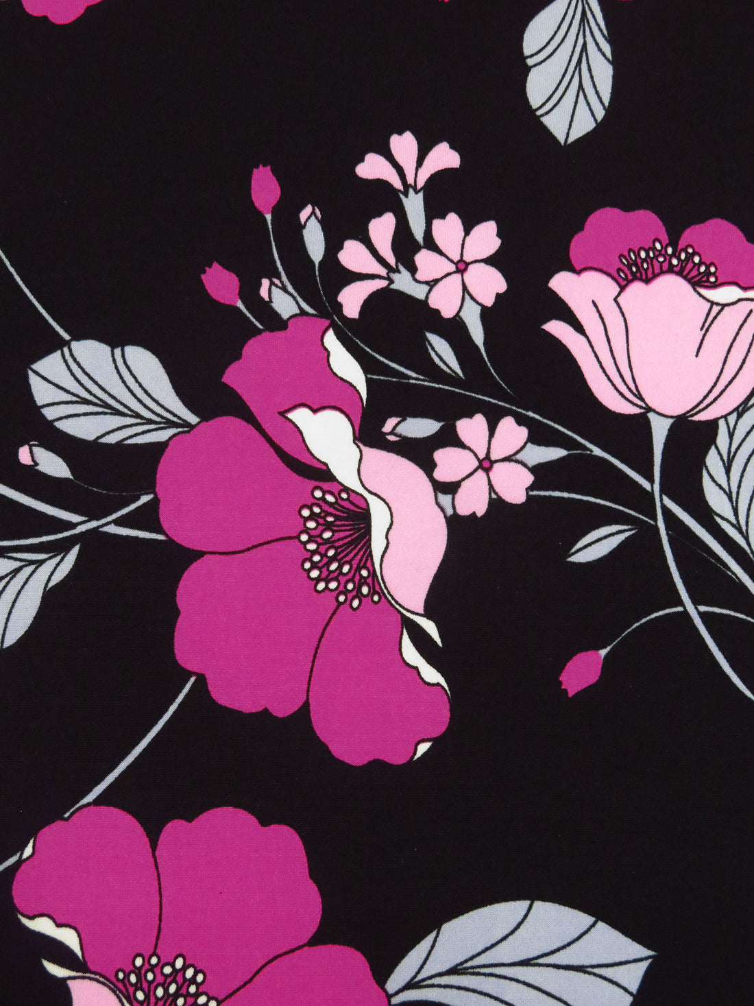 Black/Smitten Pink/Pale Wild Blue Yonder/Multi Polyester/Lycra Floral Print DTY Knit 58W