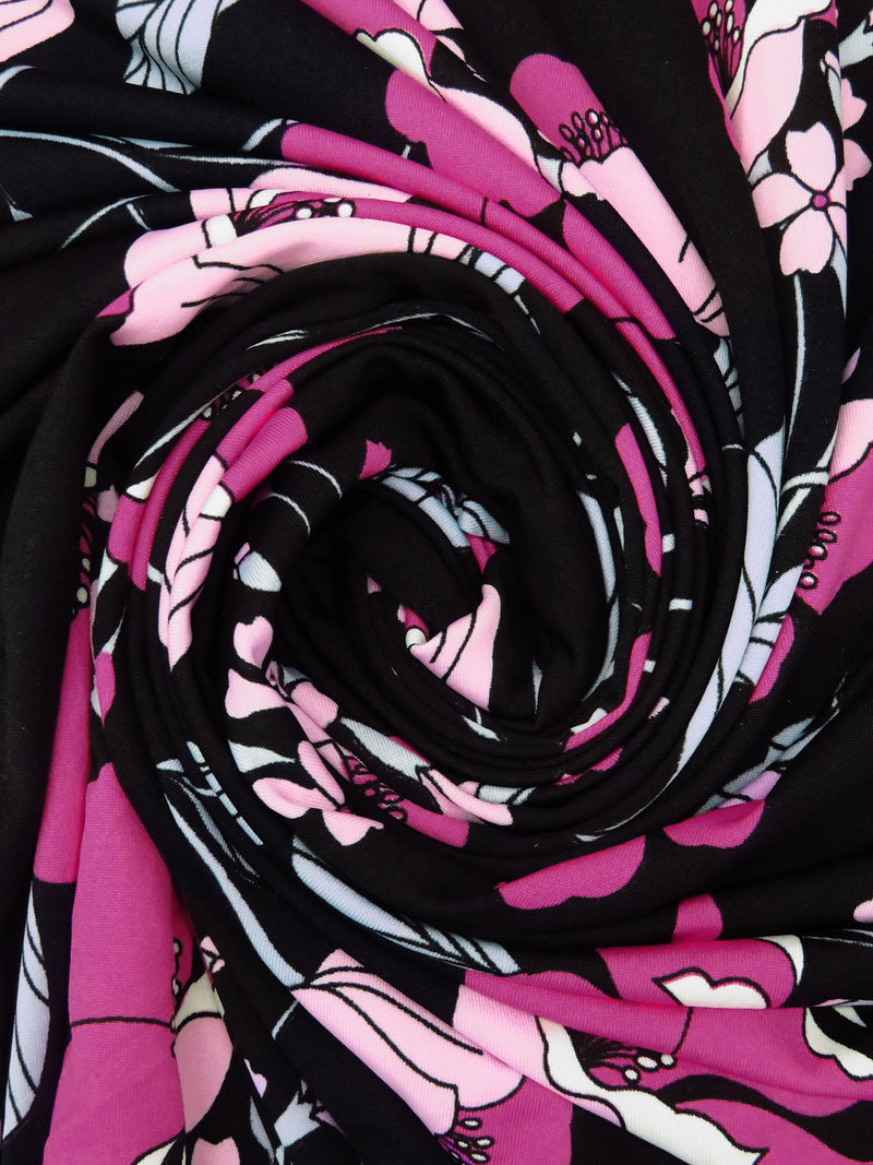 Black/Smitten Pink/Pale Wild Blue Yonder/Multi Polyester/Lycra Floral Print DTY Knit 58W