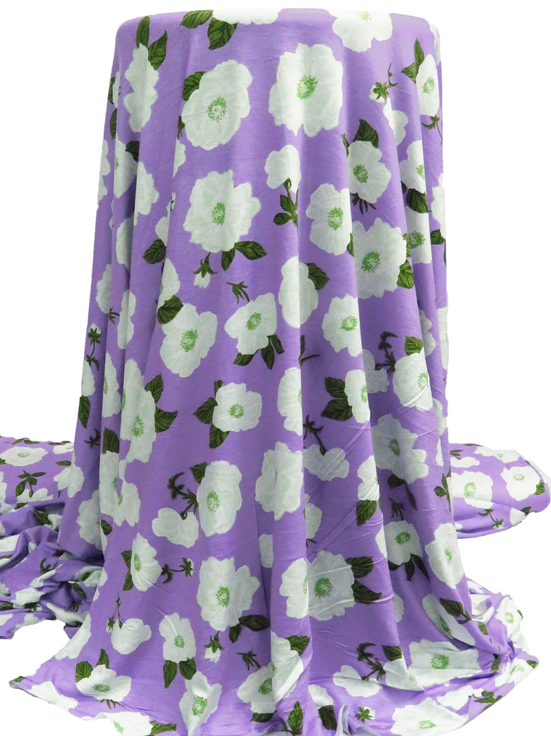 Purple Mountain/Pale Mint/White/Multi Polyester/Lycra Floral Print DTY Knit 66W