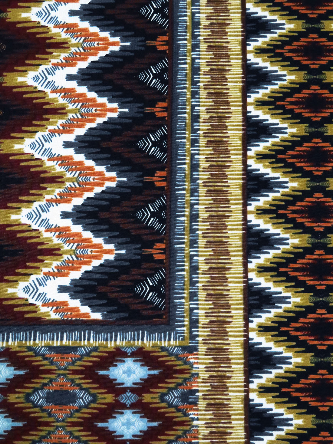 SOLD BY THE PANEL ONLY - Old Moss/Black/Dark Sienna/Multi Polyester/Lycra Zig Zag Framework Print DTY Knit 60W