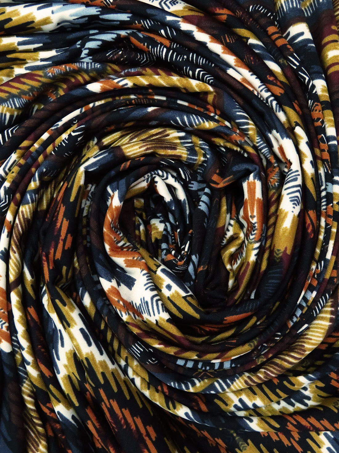 SOLD BY THE PANEL ONLY - Old Moss/Black/Dark Sienna/Multi Polyester/Lycra Zig Zag Framework Print DTY Knit 60W