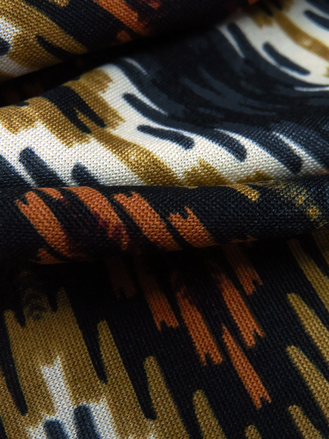 SOLD BY THE PANEL ONLY - Old Moss/Black/Dark Sienna/Multi Polyester/Lycra Zig Zag Framework Print DTY Knit 60W