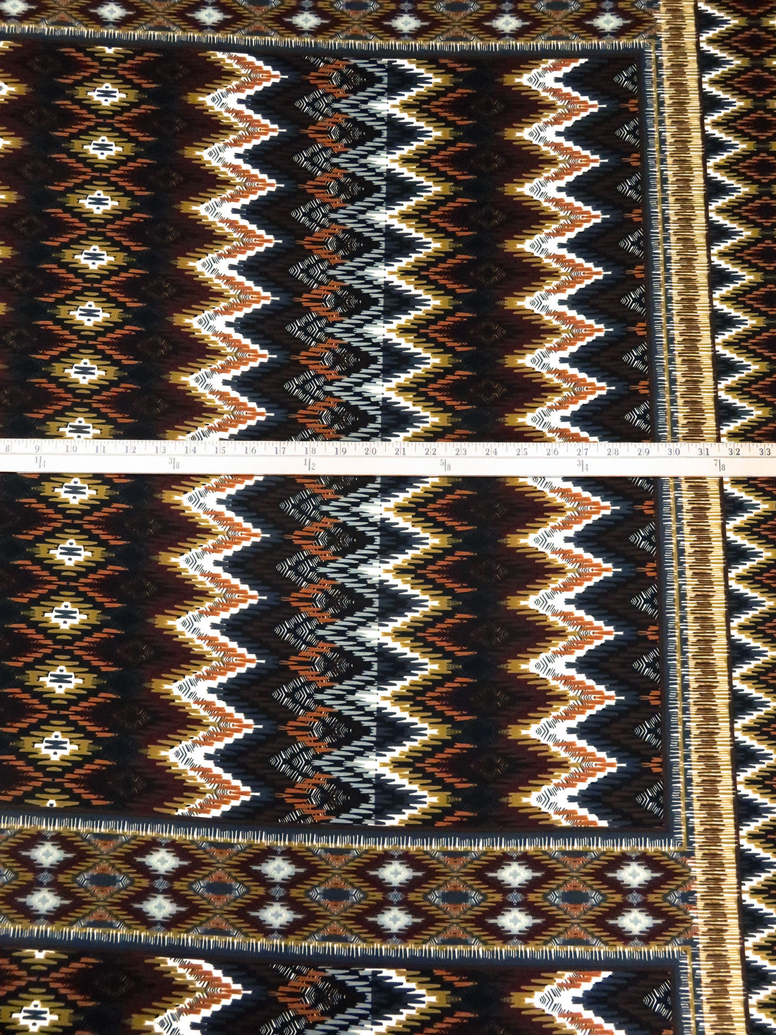 SOLD BY THE PANEL ONLY - Old Moss/Black/Dark Sienna/Multi Polyester/Lycra Zig Zag Framework Print DTY Knit 60W