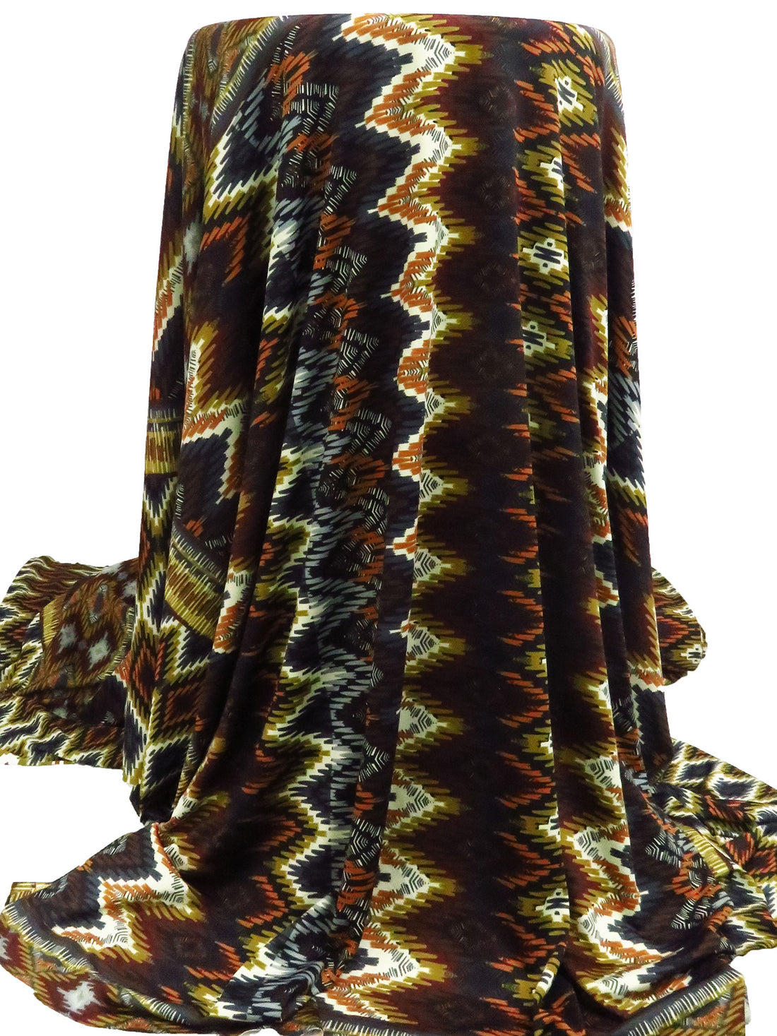 SOLD BY THE PANEL ONLY - Old Moss/Black/Dark Sienna/Multi Polyester/Lycra Zig Zag Framework Print DTY Knit 60W
